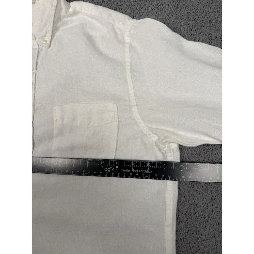 J. Crew Shirt Mens M White 100% Linen Button Up Long Sleeve Slim Fit Lightweight
